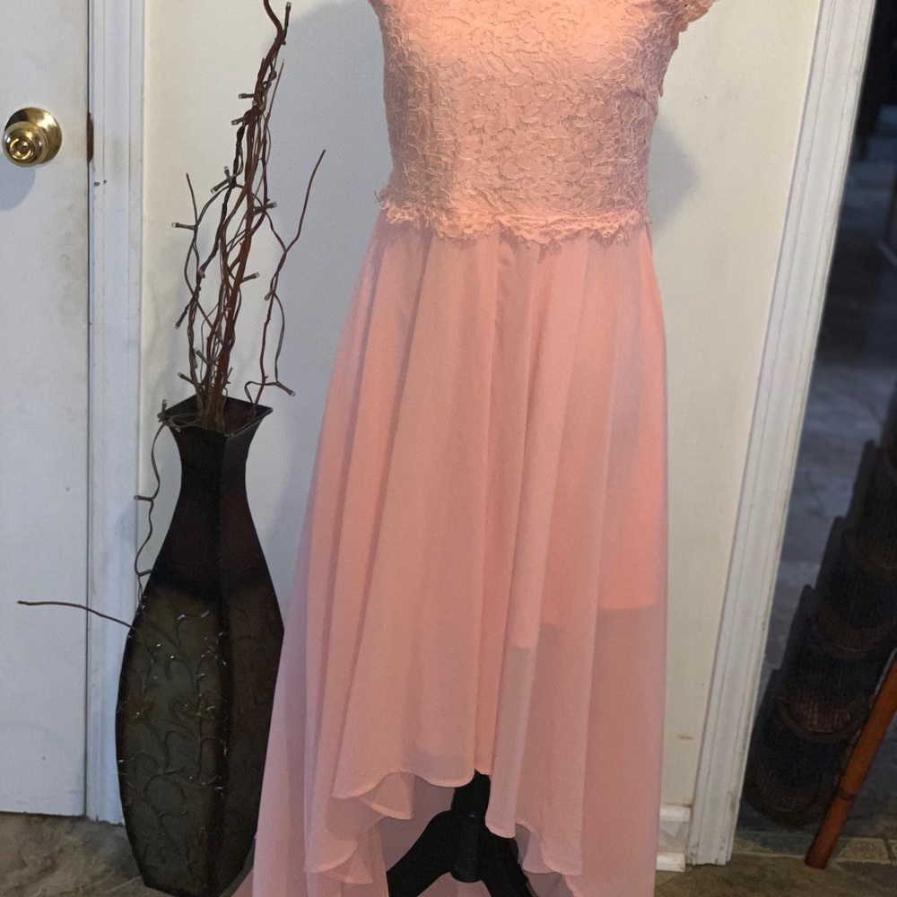 Peach high-low dress, chiffon
